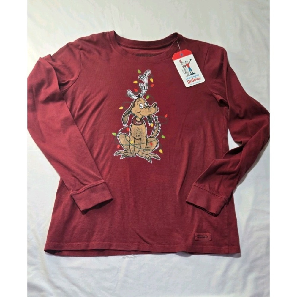 NWT unisex LIFE IS GOOD  MAX T-Shirt  GRINCH CHRISTMAS Long sleeves mauve color
